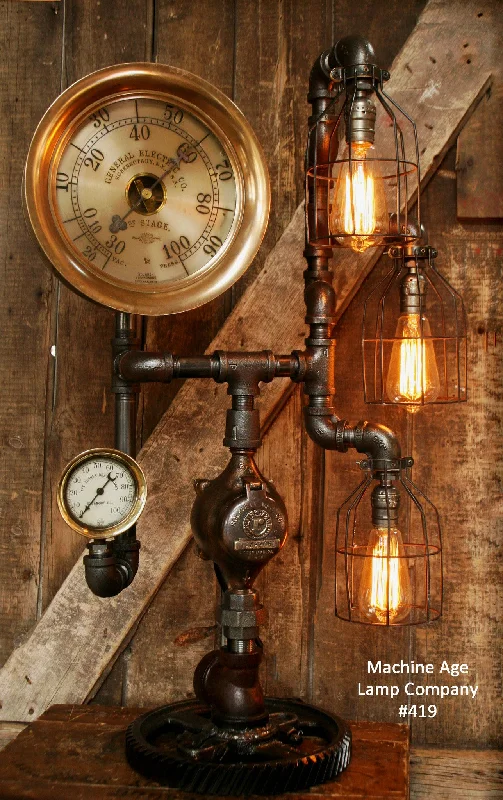 Color - Tunable Industrial Lighting for Special ApplicationsSteampunk Lamp, Amazing Antique 10" Steam Gauge and Gear Base #419 - SOLD Color - Tunable Industrial Lighting for Special ApplicationsSteampunk Lamp, Amazing Antique 10" Steam Gauge and Gear Base #419 - SOLD