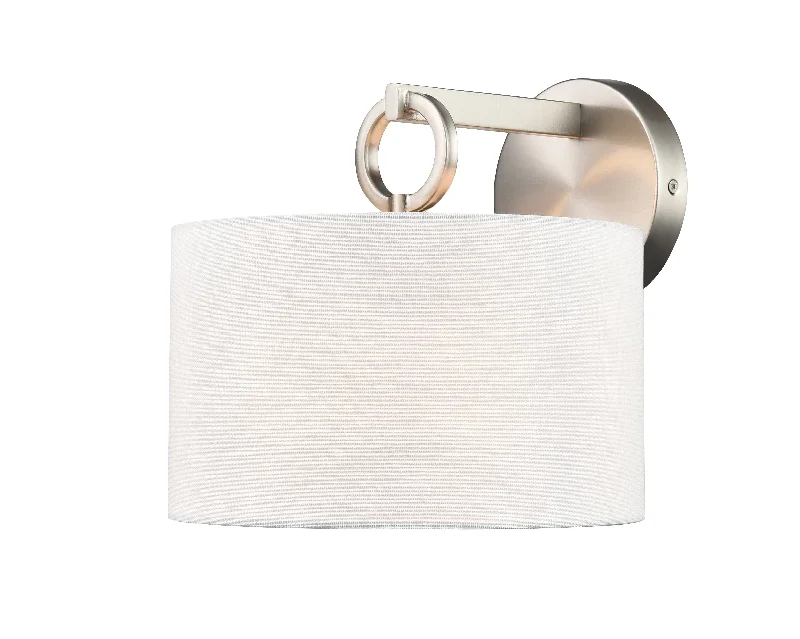 Industrial Flood Lighting for Outdoor Loading DocksBraxstan Wall Sconce - Brushed Nickel - White Linen Shade - 11.125in. Extension - E26 Medium Base