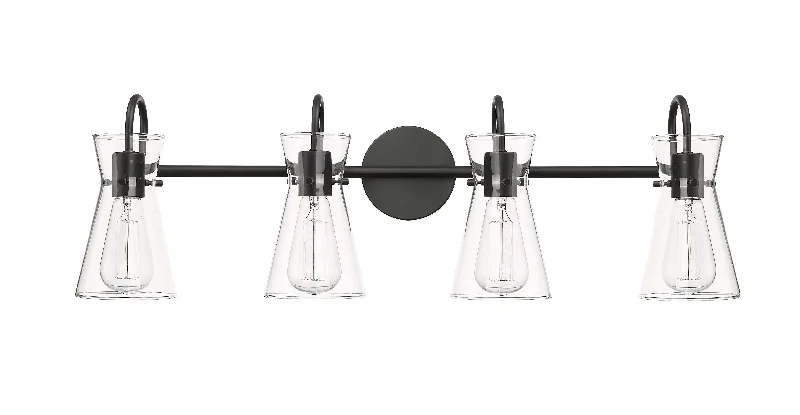 High - Bay LED Industrial Lighting for Warehouses4 Lamps Camellia Vanity Light - Matte Black - Clear Glass - 30.7in. Wide