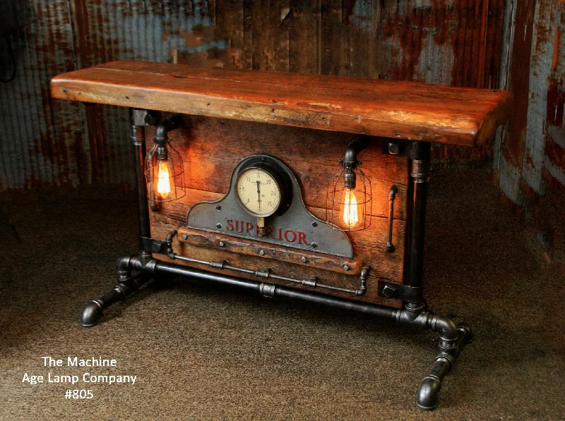 Dust - Resistant Industrial Lighting for Dirty WorkspacesIndustrial Antique Steam Gauge Lamp Stand Table, Old Barn Wood Top, #805 - SOLD Dust - Resistant Industrial Lighting for Dirty WorkspacesIndustrial Antique Steam Gauge Lamp Stand Table, Old Barn Wood Top, #805 - SOLD