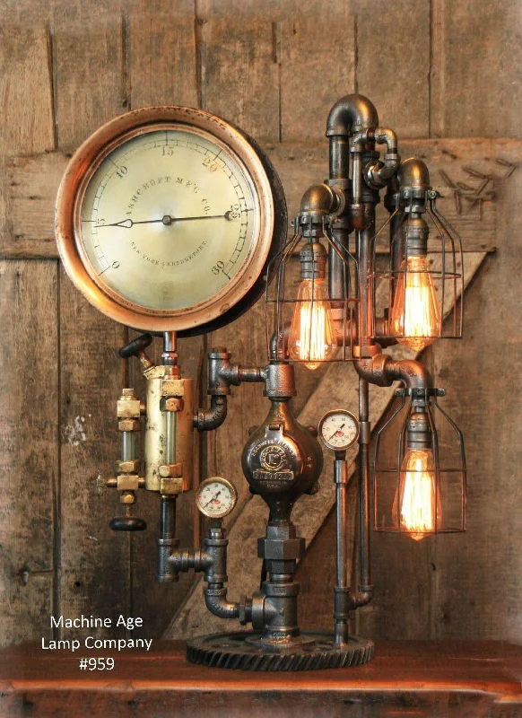 Industrial Lighting for Automotive Manufacturing PlantsSteampunk Indisturl, Ashcroft Steam Gauge Lamp New York #959 - Sold