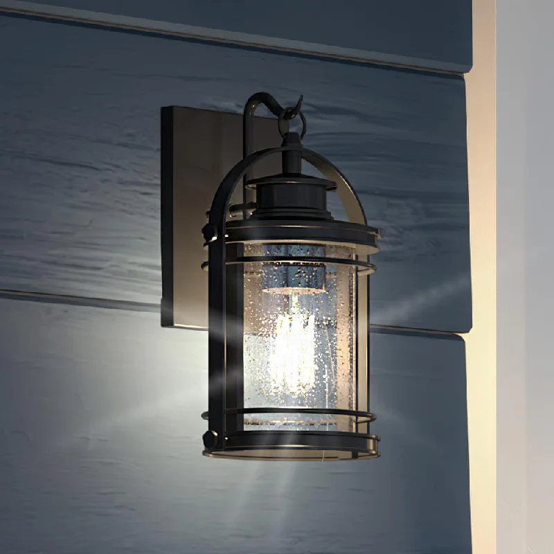 Industrial Pendant Lighting for Machine ShopsUQL1430 Nautical Outdoor Wall Light, 11.5"H x 6.75"W, Black Silk Finish, Cannes Collection