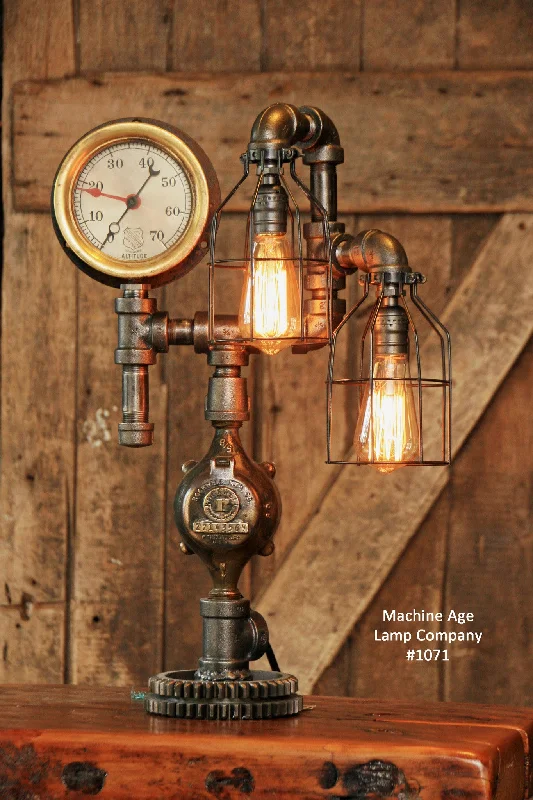 Industrial Wall - Mounted Lighting for Workshop WallsSteampunk Industrial Lamp, Altitude Steam Gauge and Gear #1071 - SOLD