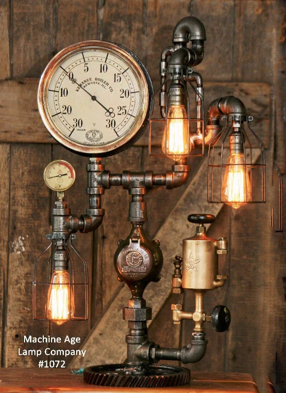Corrosion - Resistant Industrial Lighting for Coastal FactoriesSteampunk Industrial Steam Gauge Lamp, Kawanee Boiler Works, Oiler #1072 SOLD