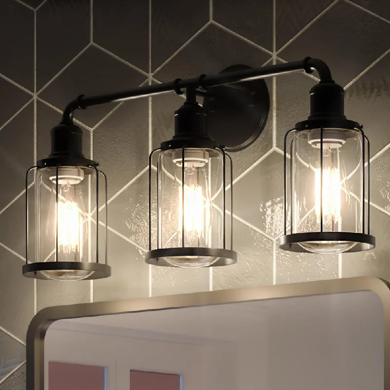 Industrial Lighting for Printing Press FacilitiesUQL3501 Luxe Industrial Bath Vanity Light, 12"H x 24"W, Natural Black Finish, Hillsboro Collection