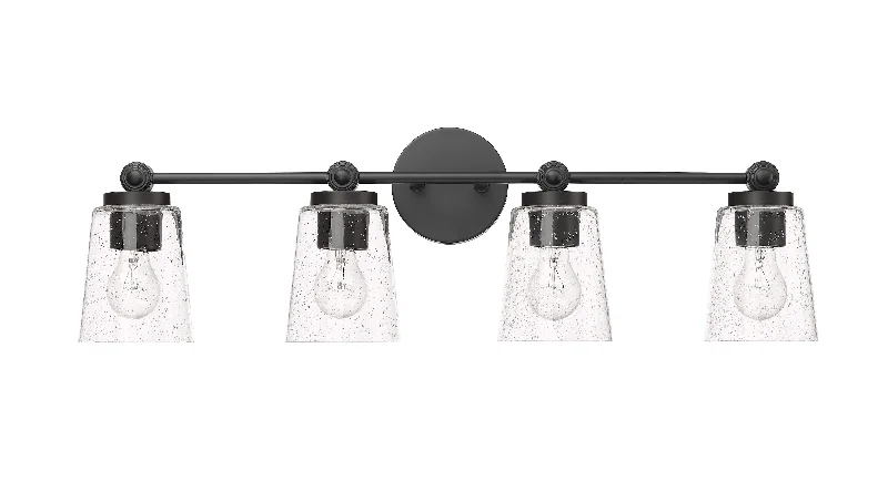 Industrial Flood Lighting for Outdoor Loading Docks4 Lamps Lauryn Vanity Light - Matte Black - Clear Seeded Glass - 30.5in. Wide