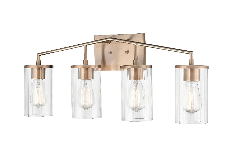 Low - Bay Industrial Lighting Fixtures for Small Factories4 Lamps Beverlly Vanity Light - Modern Gold - Clear Beveled Glass - 27.9in. Wide Low - Bay Industrial Lighting Fixtures for Small Factories4 Lamps Beverlly Vanity Light - Modern Gold - Clear Beveled Glass - 27.9in. Wide