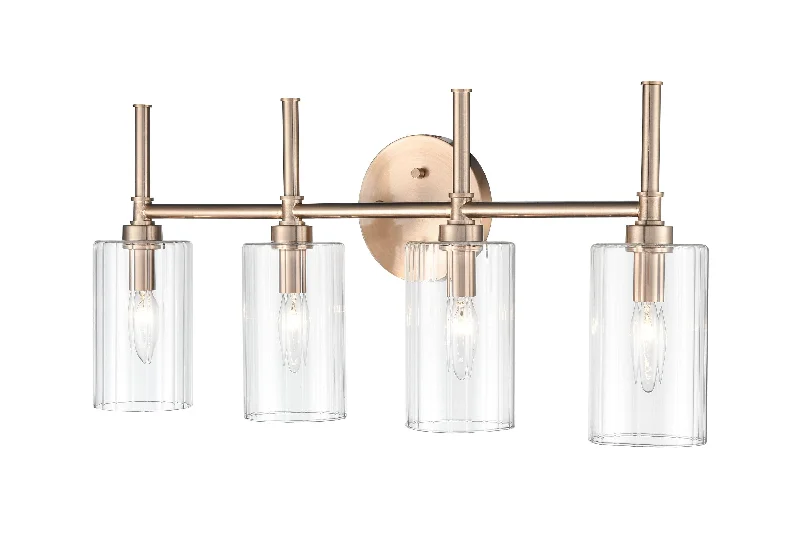 Industrial Task Lighting for Precision Workstations4 Lamps Chastine Vanity Light - Modern Gold - Clear Beveled Glass - 25.5in. Wide Industrial Task Lighting for Precision Workstations4 Lamps Chastine Vanity Light - Modern Gold - Clear Beveled Glass - 25.5in. Wide