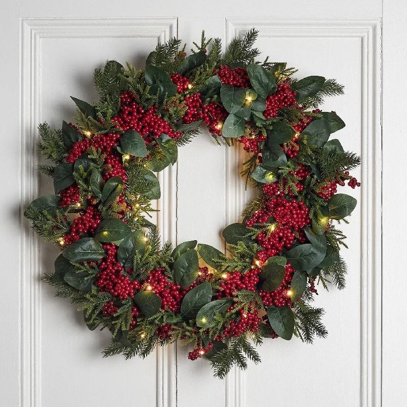 String Lights for Nursery Room DecorOversized Red Berry Christmas Wreath Micro Light Bundle