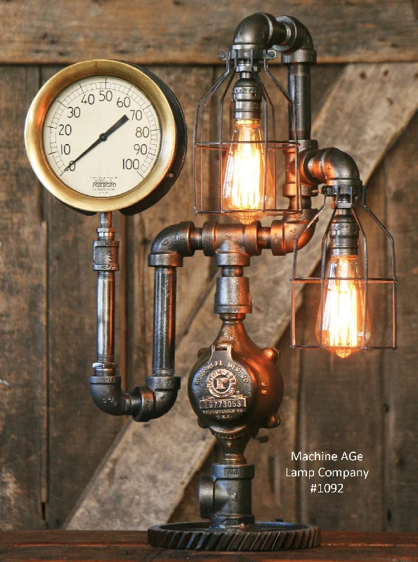 Corrosion - Resistant Industrial Lighting for Coastal FactoriesSteampunk Industrial 7" Steam Gauge Lamp , Gear Base #1092 sold