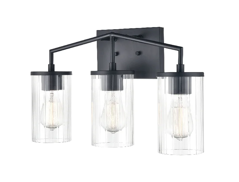 Industrial Exit Sign Lighting for Quick Evacuation3 Lamps Beverlly Vanity Light - Matte Black - Clear Beveled Glass - 20in. Wide Industrial Exit Sign Lighting for Quick Evacuation3 Lamps Beverlly Vanity Light - Matte Black - Clear Beveled Glass - 20in. Wide