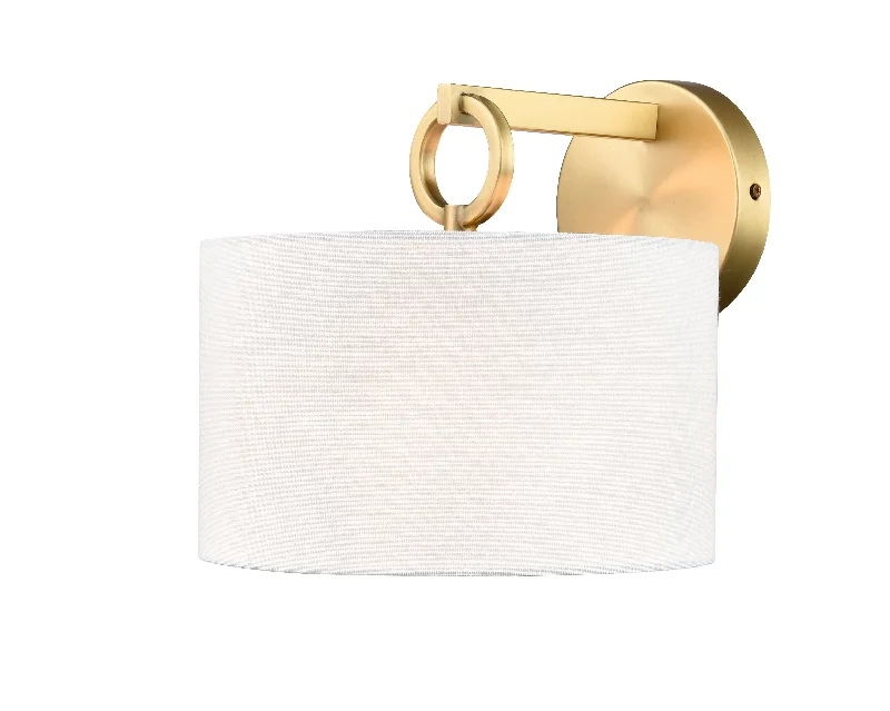 Low - Bay Industrial Lighting Fixtures for Small FactoriesBraxstan Wall Sconce - Vintage Brass - White Linen Shade - 11.125in. Extension - E26 Medium Base