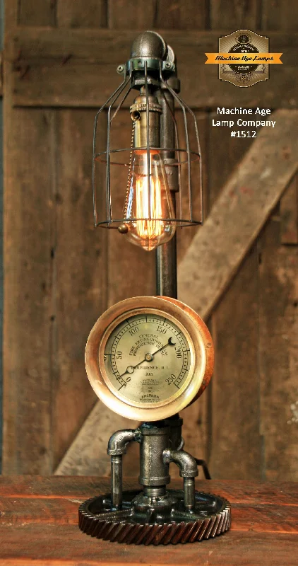 Industrial Lighting for Electronics ManufacturingSteampunk Industrial Lamp / Steam Gauge Fire / Providence RI / Lamp #1512 sold
