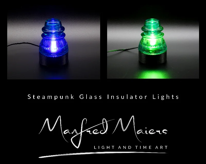 Industrial Exit Sign Lighting for Quick EvacuationHemingray-42 Aqua Insulator Lamp, Industrial Lighting, Man Cave Deco, Neo Victorian Lamp design, Cyberpunk Lamp