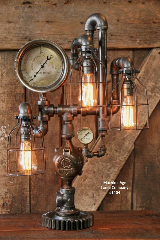 Industrial Lighting for Printing Press FacilitiesSteampunk Industrial Lamp / Gear / Steam Gauge / Chicago - #1404 -Sold