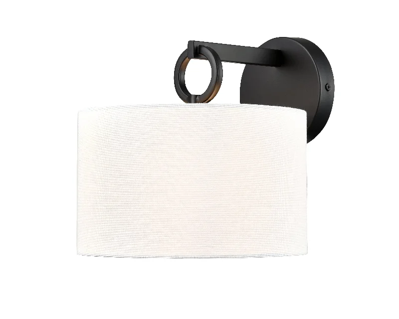 Industrial Lighting for Electronics ManufacturingBraxstan Wall Sconce - Matte Black - White Linen Shade - 11.125in. Extension - E26 Medium Base