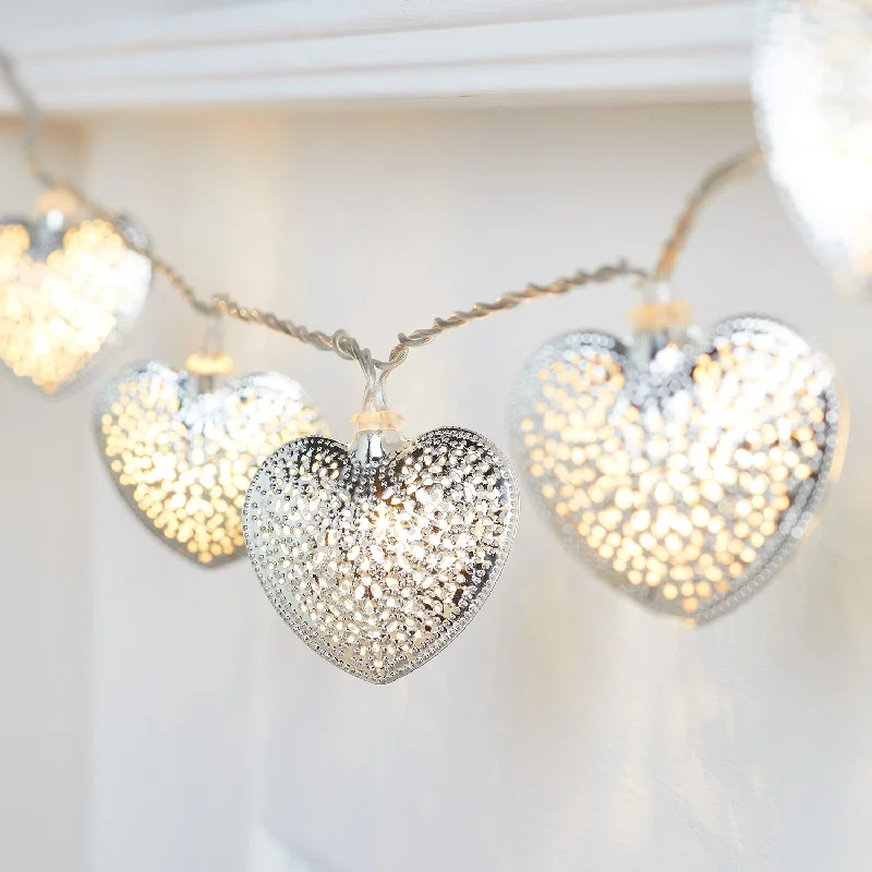 Battery - Operated String Lights for Indoor Use20 Silver Filigree Heart Fairy Lights Battery - Operated String Lights for Indoor Use20 Silver Filigree Heart Fairy Lights