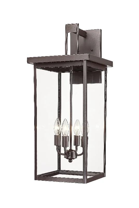 Waterproof Industrial Lighting for Wet AreasBarkeley Outdoor Wall Sconce - Powder Coated Bronze - Clear Glass - 12in. Extension - E26 Candelabra Base