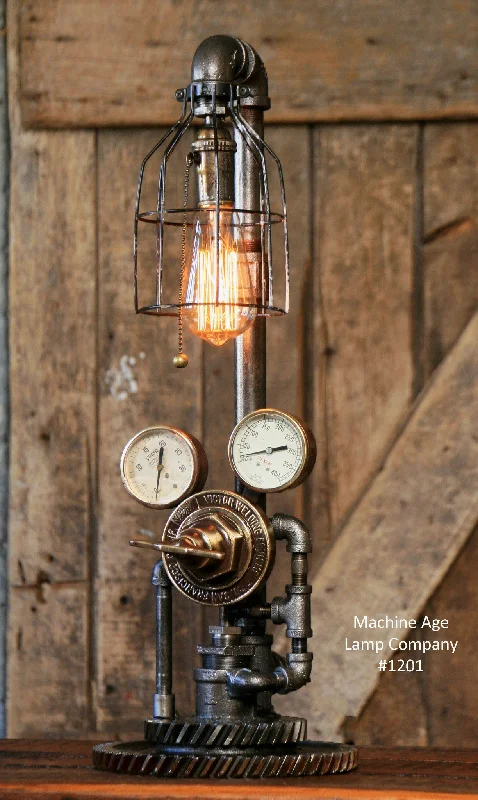 Industrial Lighting for Printing Press FacilitiesSteampunk Industrial Steam Gauge Lamp, Vintage Brass #1201 - SOLD