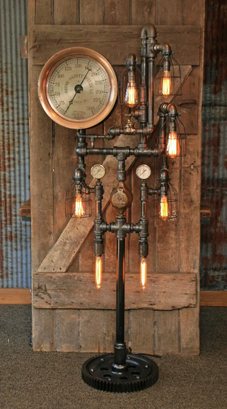 Industrial Lighting for Furniture FactoriesSteampunk Industrial / Antique Steam Gauge / Heine Boiler Company / St Louis / Floor Lamp #1543