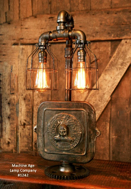 Industrial Lighting for Metal Fabrication ShopsSteampunk Industrial Lamp / Indian  / Stove Door / Round Oak / #1242 - sold