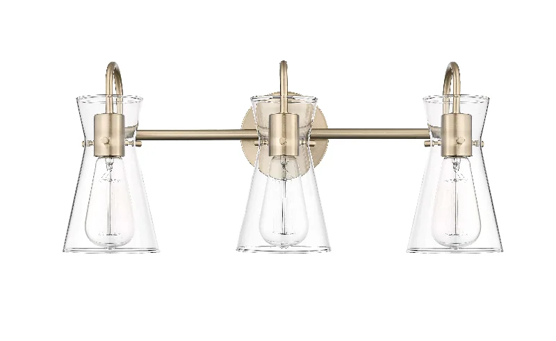 Industrial Wall - Mounted Lighting for Workshop Walls3 Lamps Camellia Vanity Light - Modern Gold - Clear Glass - 22in. Wide