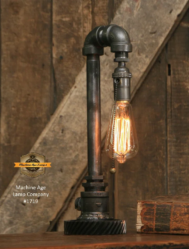 Low - Bay Industrial Lighting Fixtures for Small FactoriesSteampunk Industrial / Pipe Lamp Light / Tractor Gear Base / Lamp #1719