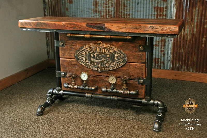 Industrial Emergency Lighting for Safety in FactoriesSteampunk Industrial / Barn Wood / Table / Console / Lighted #1484