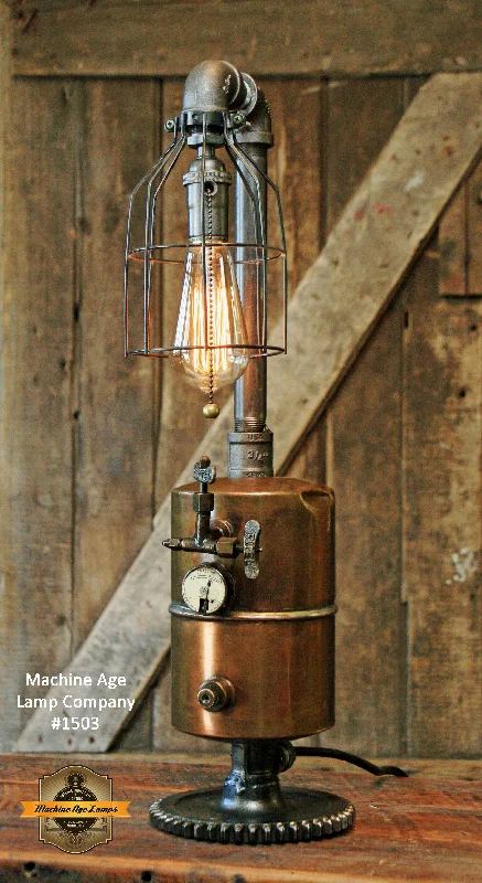 Industrial Emergency Lighting for Safety in FactoriesSteampunk Industrial / Brass Fuel Tank / Gas Lighting / Gear / Lamp #1503