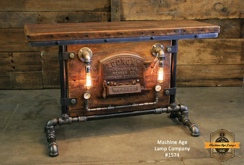 Energy - Efficient Industrial Lighting for Cost - SavingsSteampunk Industrial / Antique Barn Wood / Boiler Door / Lighting / Table #1574