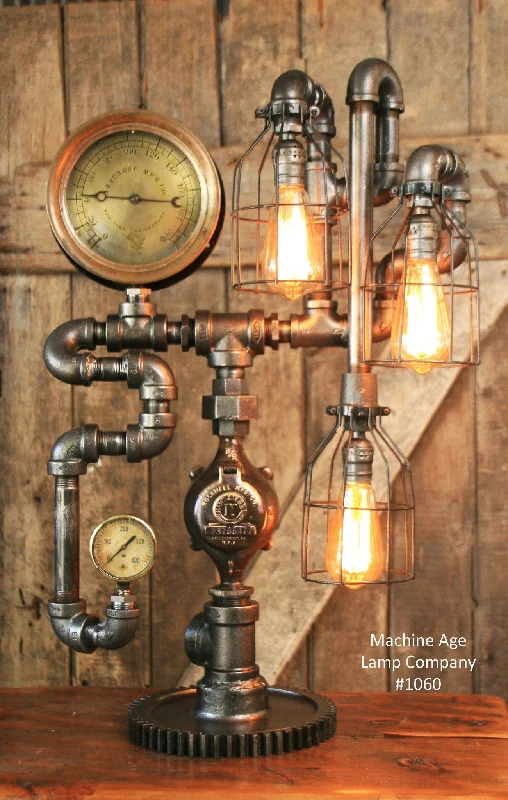 Adjustable Industrial Lighting for Flexible IlluminationSteampunk Industrial Steam Gauge Lamp, 6" steam gauge #1060