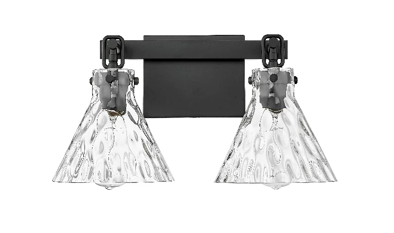 Color - Tunable Industrial Lighting for Special Applications2 Lamps Barlon Vanity Light - Matte Black - Clear Water Glass - 16.25in. Wide