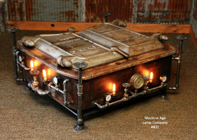 Industrial Area Lighting for Large Open SpacesSteampunk Industrial Boiler Door Coffee Table or lamp Stand, #831 - SOLD