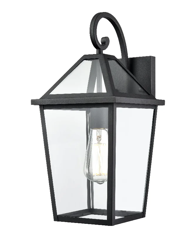 Dimmable Industrial Lighting for Ambiance ControlEston Outdoor Wall Sconce - Textured Black - Clear Glass - 9.5in. Extension - E26 Medium Base Dimmable Industrial Lighting for Ambiance ControlEston Outdoor Wall Sconce - Textured Black - Clear Glass - 9.5in. Extension - E26 Medium Base