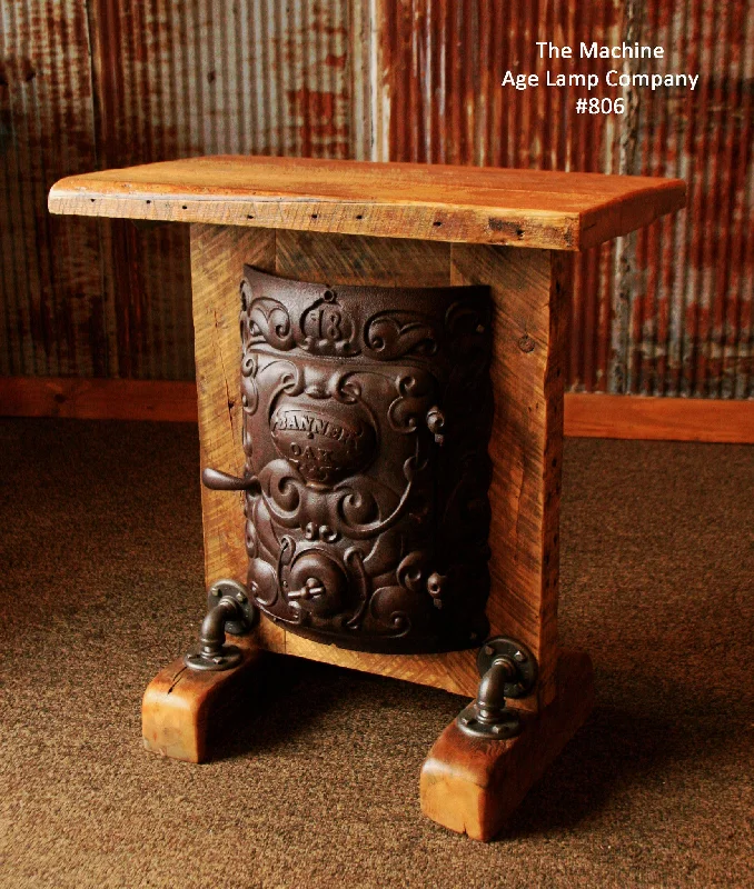 Explosion - Proof Industrial Lighting for Hazardous LocationsSteampunk Industrial Table or Lamp Stand, Round Oak Stove Door, Barn wood - #806 -SOLD