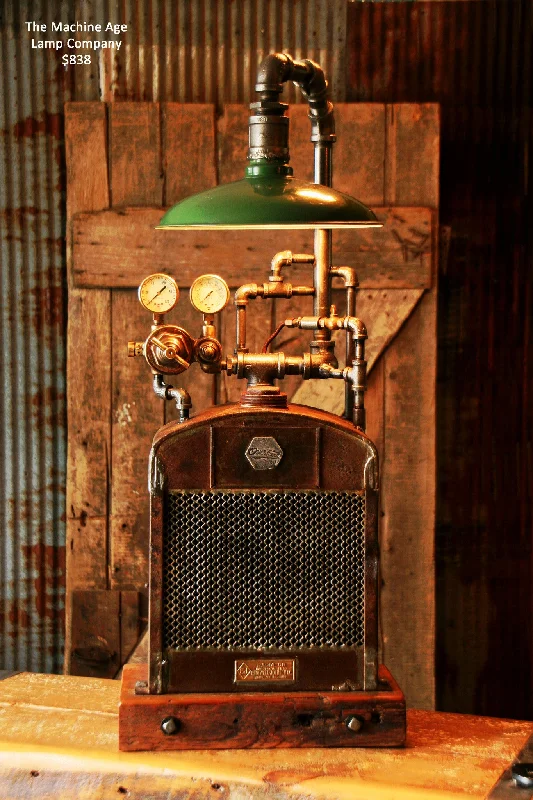 Industrial Area Lighting for Large Open SpacesSteampunk Industrial, Radiator and Steam Gauge Lamp #838 SOLD
