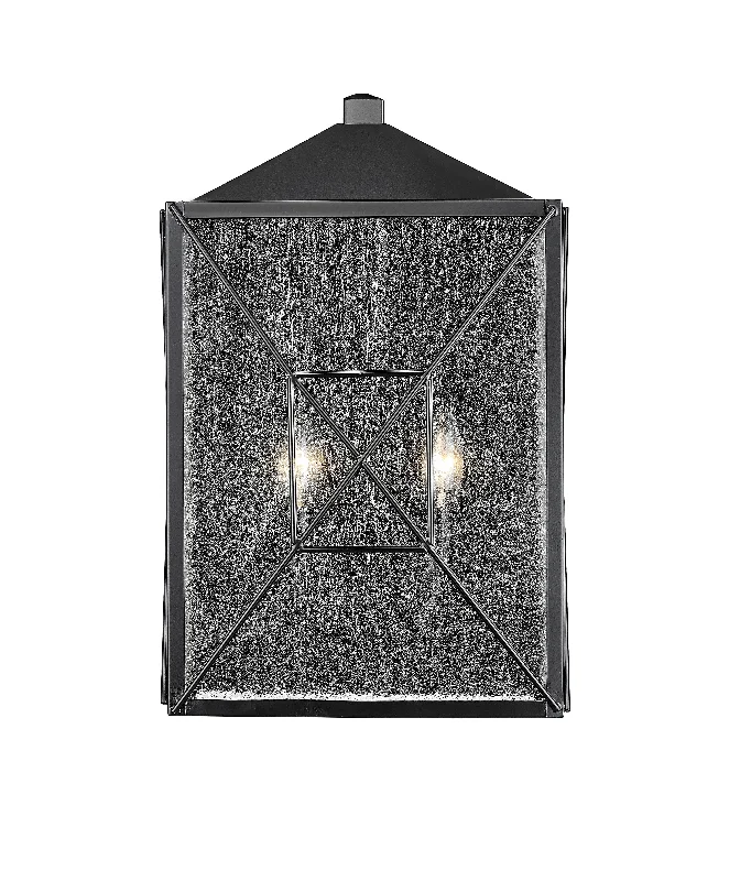 Industrial Exit Sign Lighting for Quick EvacuationCaswell Outdoor Wall Sconce - Powder Coated Black - Clear Seeded Glass - 7in. Extension - E26 Candelabra Base