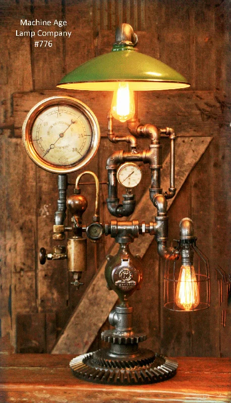 Corrosion - Resistant Industrial Lighting for Coastal FactoriesSteampunk Industrial, Steam Gauge and Brass Oiler Lamp - #776 - SOLD