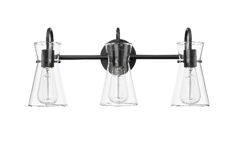 Energy - Efficient Industrial Lighting for Cost - Savings3 Lamps Camellia Vanity Light - Matte Black - Clear Glass - 22in. Wide