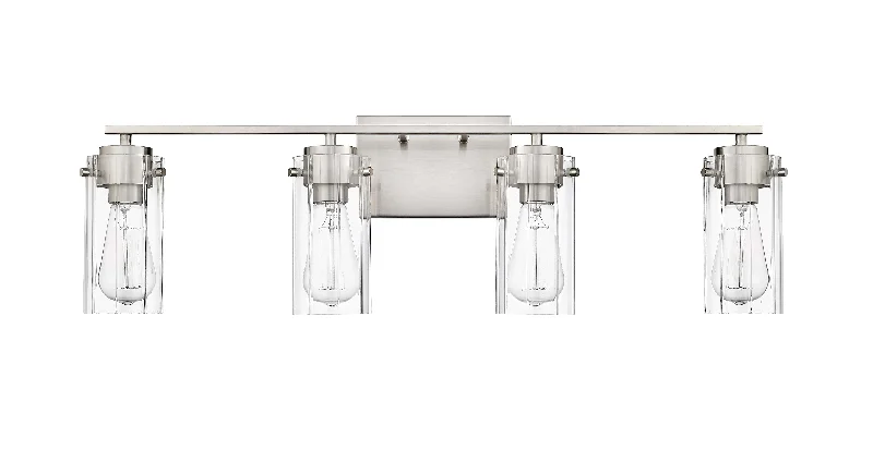 Industrial Wall - Mounted Lighting for Workshop Walls4 Lamps Serena Vanity Light - Brushed Nickel - Clear Ribbed Glass - 30.5in. Wide