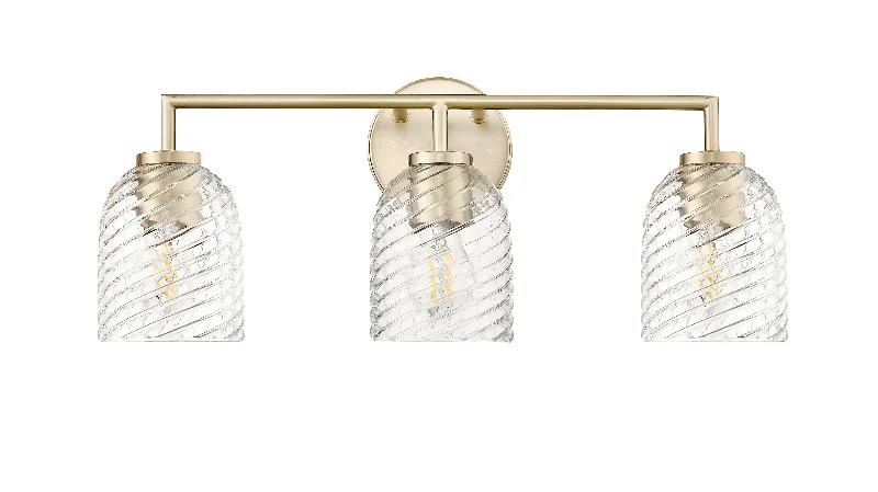 Dust - Resistant Industrial Lighting for Dirty Workspaces3 Lamps Catania Vanity Light - Modern Gold - Clear Swirl Glass - 22.8in. Wide