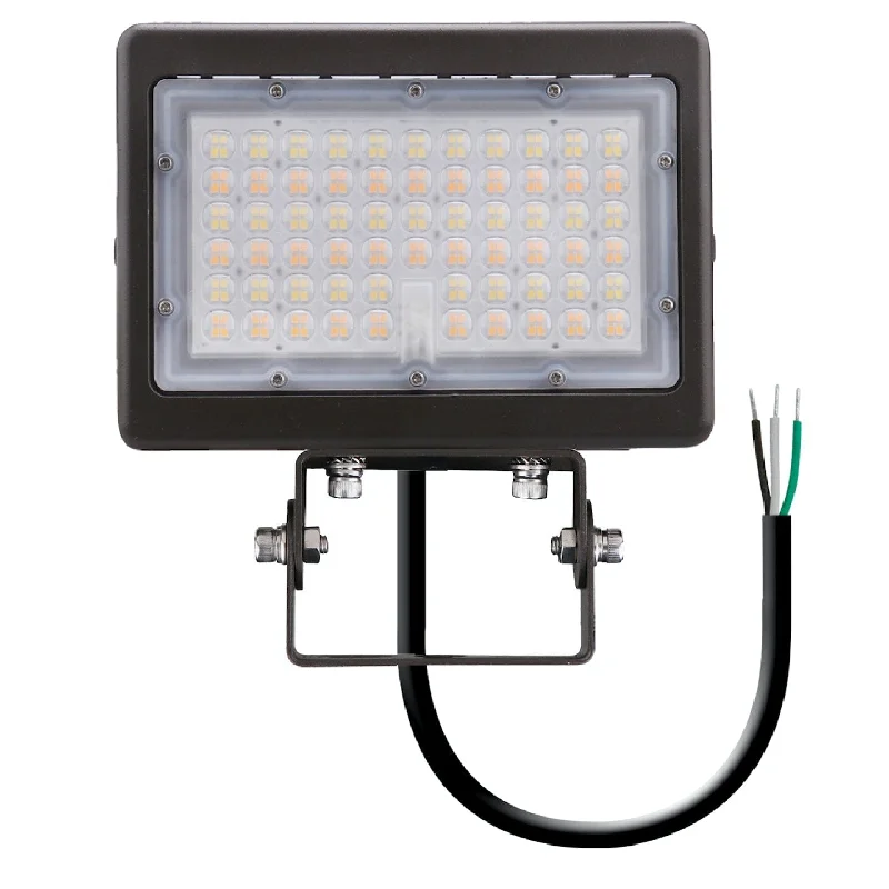 Industrial Area Lighting for Large Open Spaces80W/70W/60W Mini LED Area Flood Light - 30K/40K/50K - Trunnion Mount - 120-277VAC - Photocell - Bronze