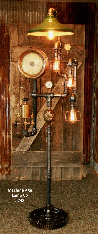 Industrial Task Lighting for Precision WorkstationsSteampunk Industrial Floor Lamp, Steam Gauge - #748