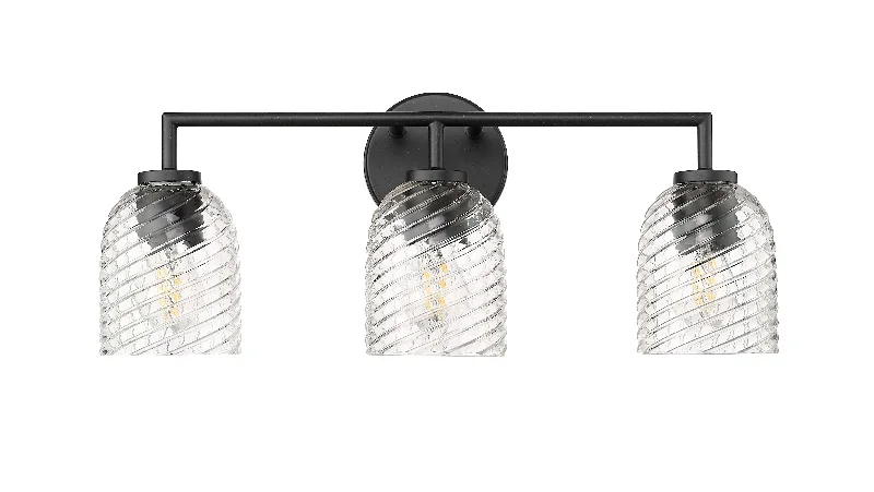 Color - Tunable Industrial Lighting for Special Applications3 Lamps Catania Vanity Light - Matte Black - Clear Swirl Glass - 22.8in. Wide