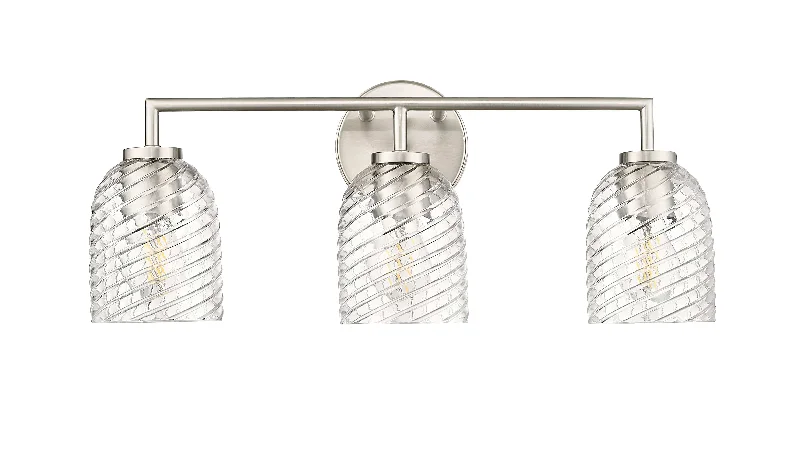 Industrial Flood Lighting for Outdoor Loading Docks3 Lamps Catania Vanity Light - Brushed Nickel - Clear Swirl Glass - 22.8in. Wide