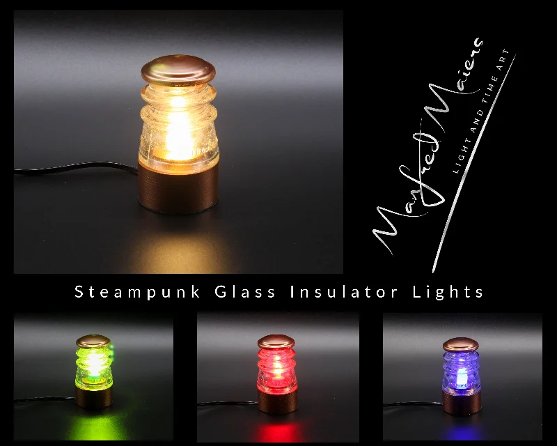 Shock - Resistant Industrial Lighting for Vibrating Machinery AreasClear Glass Insulator Lamp, PLA Base, Hemingray-10, Industrial Lighting, Man Cave Deco, Neo Victorian Lamp design, Cyberpunk Lamp