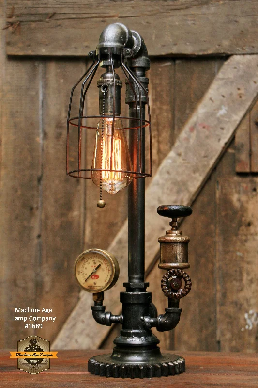 Durable Industrial Lighting for Harsh EnvironmentsSteampunk Industrial / Gear / Steam Gauge / Antique Brass Oiler / Lamp #1689 sold
