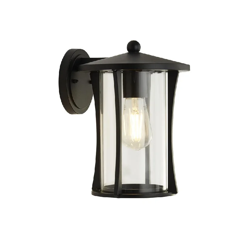 victorian style wall lamps with intricate metalwork for traditional entrywaysPAGODA OUTDOOR WALL LIGHT- BLACK METAL & CLEAR GLASS
