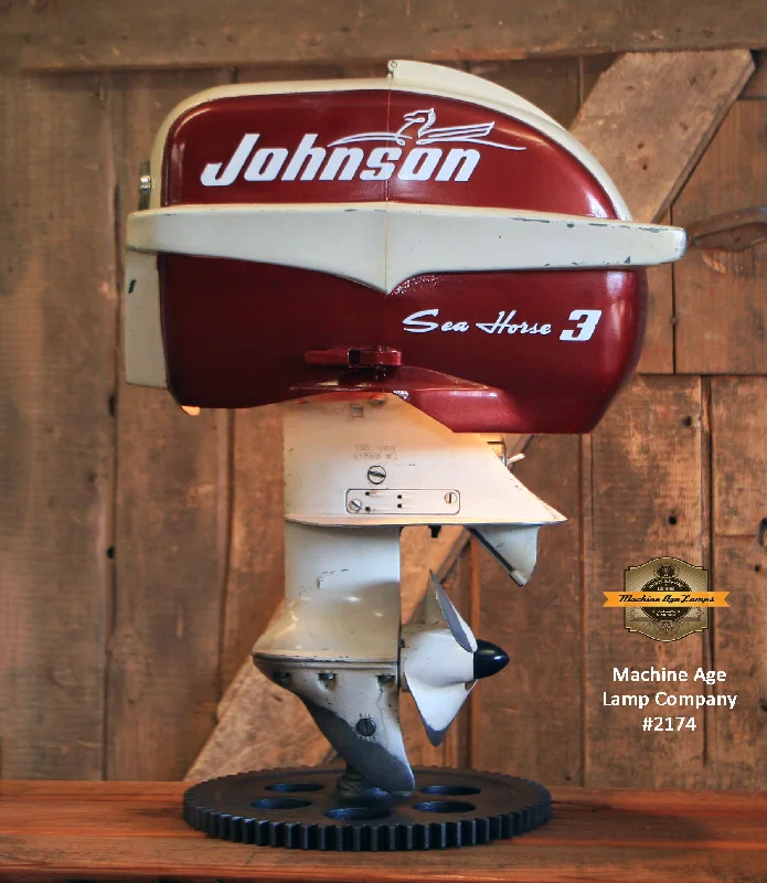 Industrial Lighting for Textile MillsSteampunk Industrial / Antique Johnson Boat Motor / Nautical / Marine / Cabin / Lamp #2174