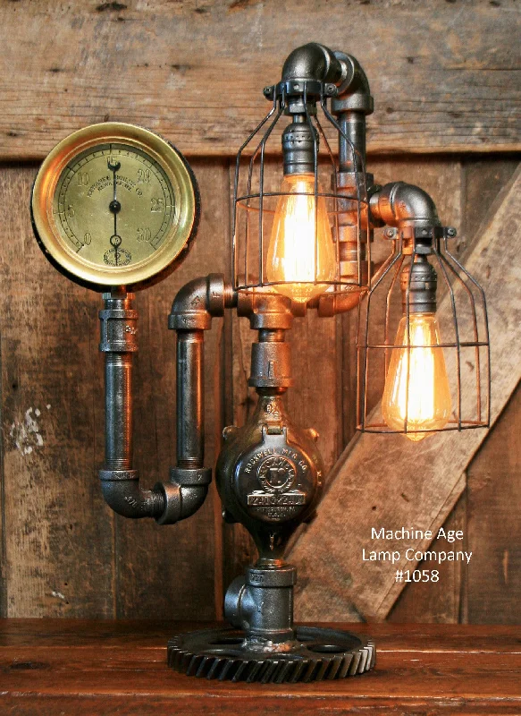 Industrial Pendant Lighting for Machine ShopsSteampunk Industrial Steam Gauge Lamp, Kewanee ILL #1058 - SOLD